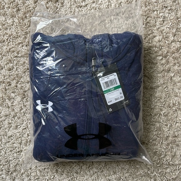 NWT Men’s Under Armour Midnight Navy Rival Fleece Full Zip Hoodie Size Large - Picture 3 of 10